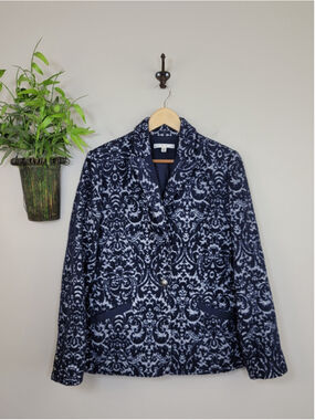 CAbi #109 Paisley Jacquard Blazer Midnight Blue Textured Single Button Jacket 6